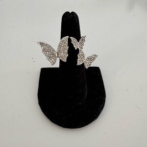 Crystal Butterfly Wing Stud Earrings - Silver Tone